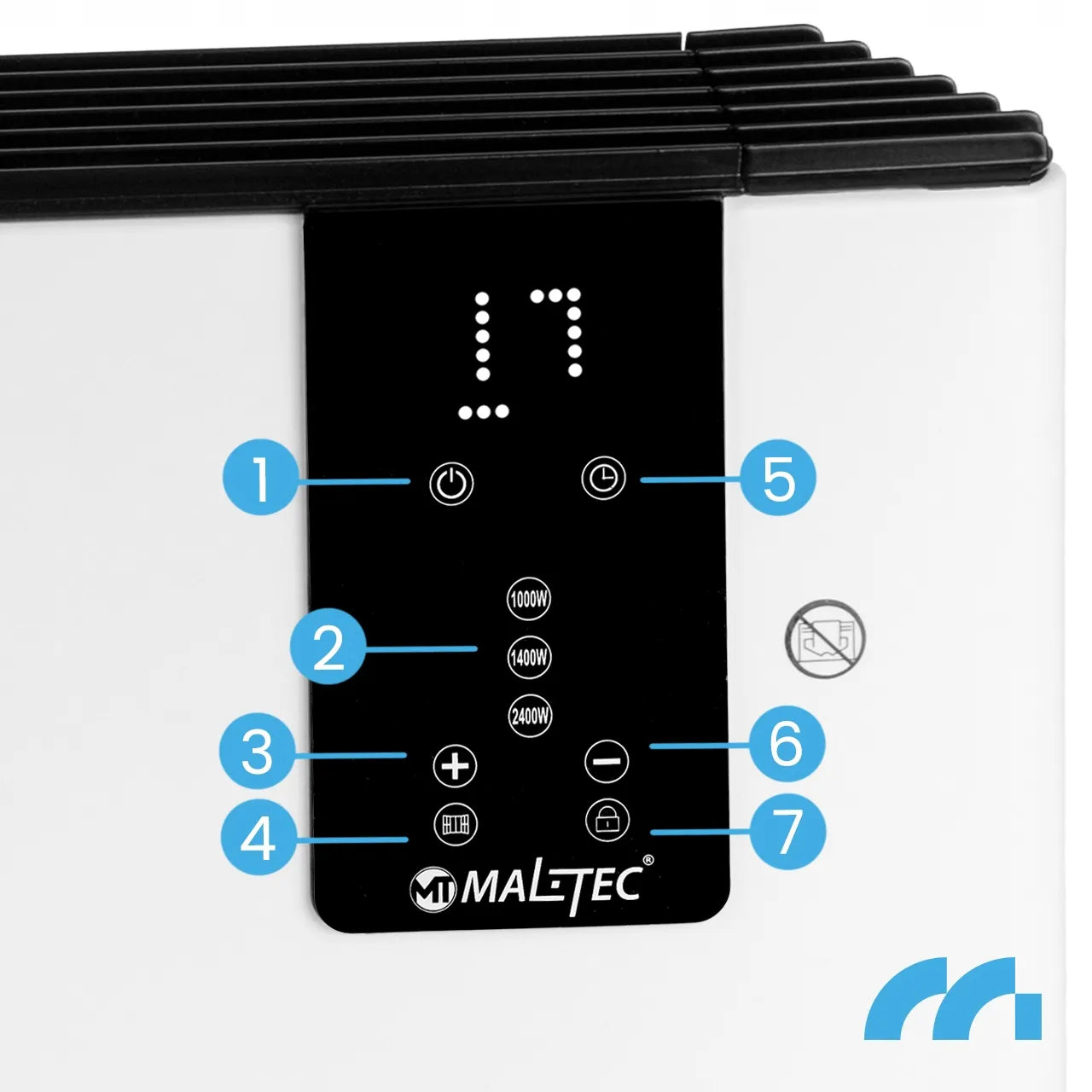 Elektrinis konvekcinis šildytuvas MalTec 2400W su termostatu, nuotolinio valdymo pulteliu ir laikmačiu