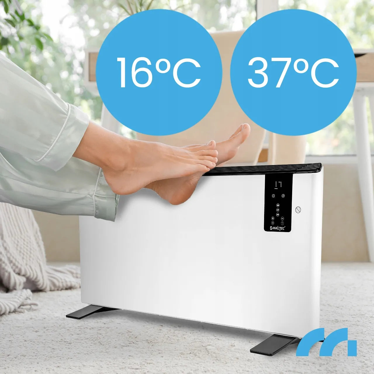 Elektrinis konvekcinis šildytuvas MalTec 2400W su termostatu, nuotolinio valdymo pulteliu ir laikmačiu