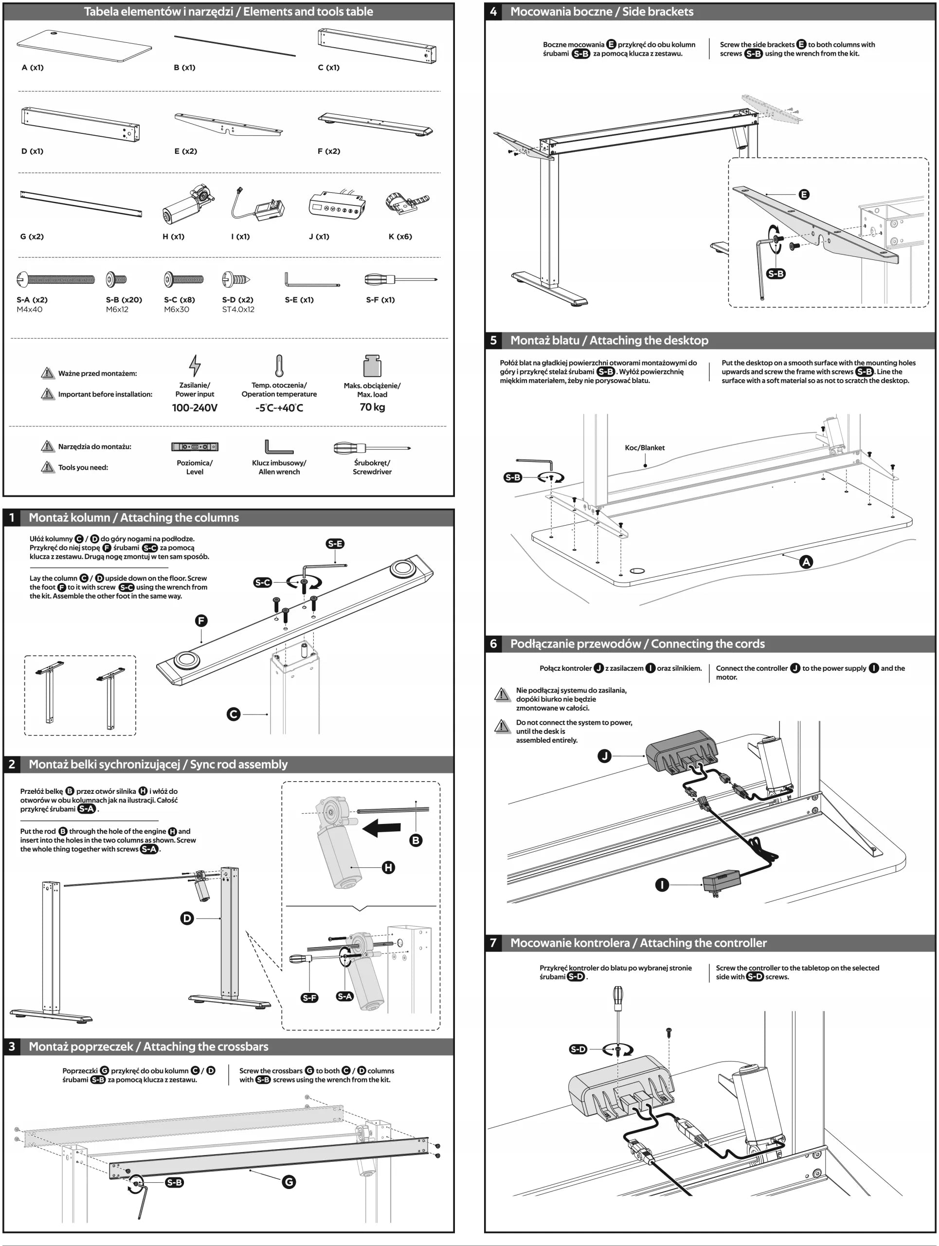 Elektrinis reguliuojamas stalas Control 120/60 LVNSystem baltas 72-114 cm