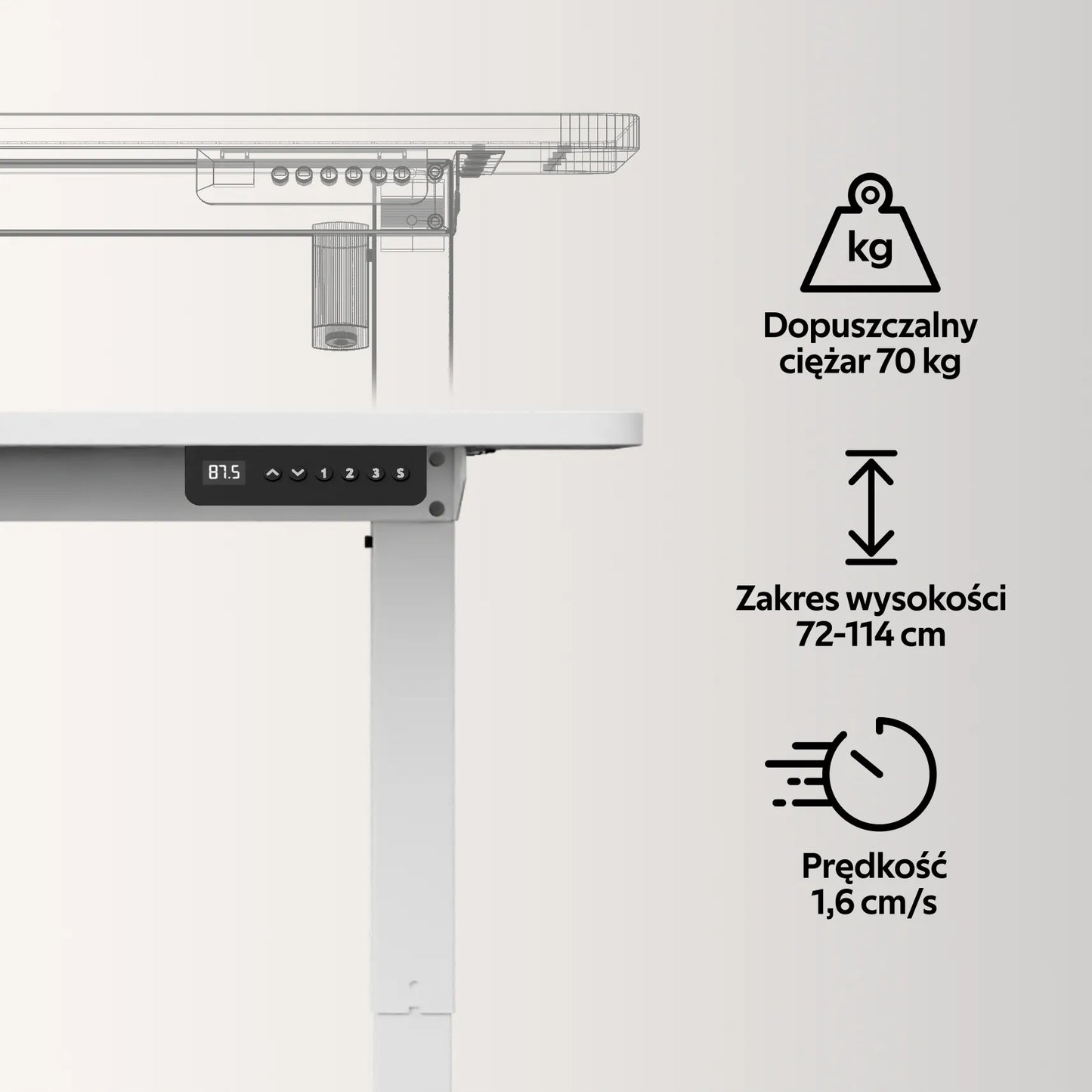 Elektrinis reguliuojamas stalas Control 120/60 LVNSystem baltas 72-114 cm