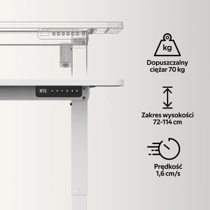Elektrinis reguliuojamas stalas Control 120/60 LVNSystem baltas 72-114 cm