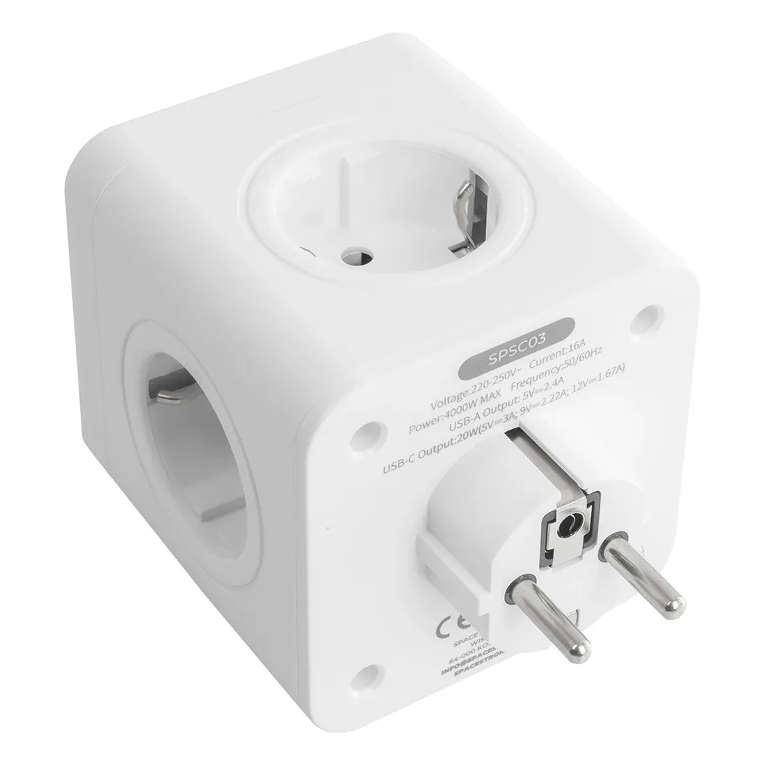 Elektrinis šakotuvas su jungikliu 4xAC 3xUSB Spacetronik