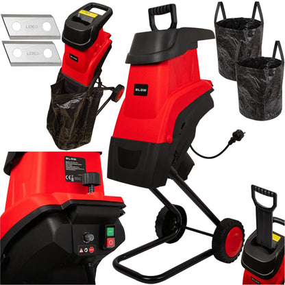 Elektrinis šakų smulkintuvas BLOW 3600W 45mm + 2x 45L krepšiai, 2x peiliai