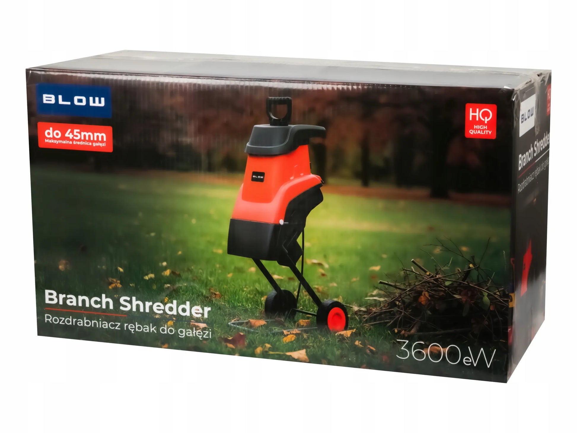Elektrinis šakų smulkintuvas BLOW 3600W 45mm + 2x 45L krepšiai, 2x peiliai