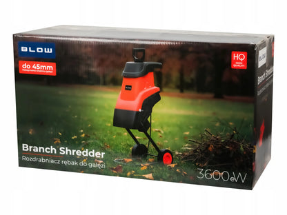 Elektrinis šakų smulkintuvas BLOW 3600W 45mm + 2x 45L krepšiai, 2x peiliai