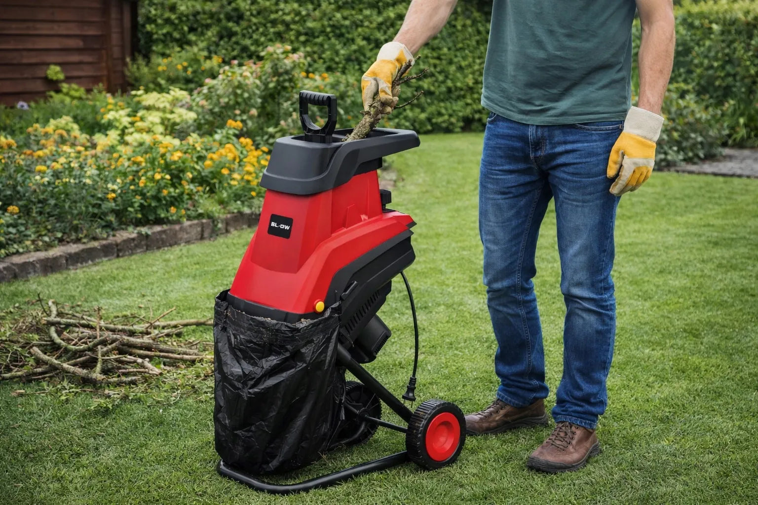 Elektrinis šakų smulkintuvas BLOW 3600W 45mm + 2x 45L krepšiai, 2x peiliai