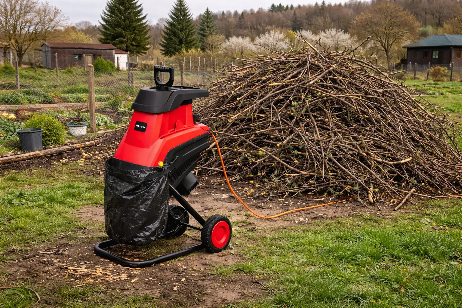Elektrinis šakų smulkintuvas BLOW 3600W 45mm + 2x 45L krepšiai, 2x peiliai