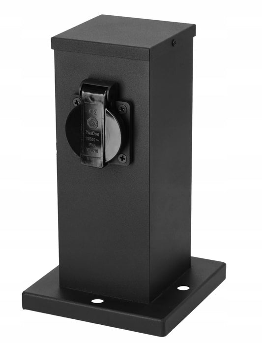 Elektrinis sodo stulpas su 2 hermetiniais 230V lizdais, IP44, juodas