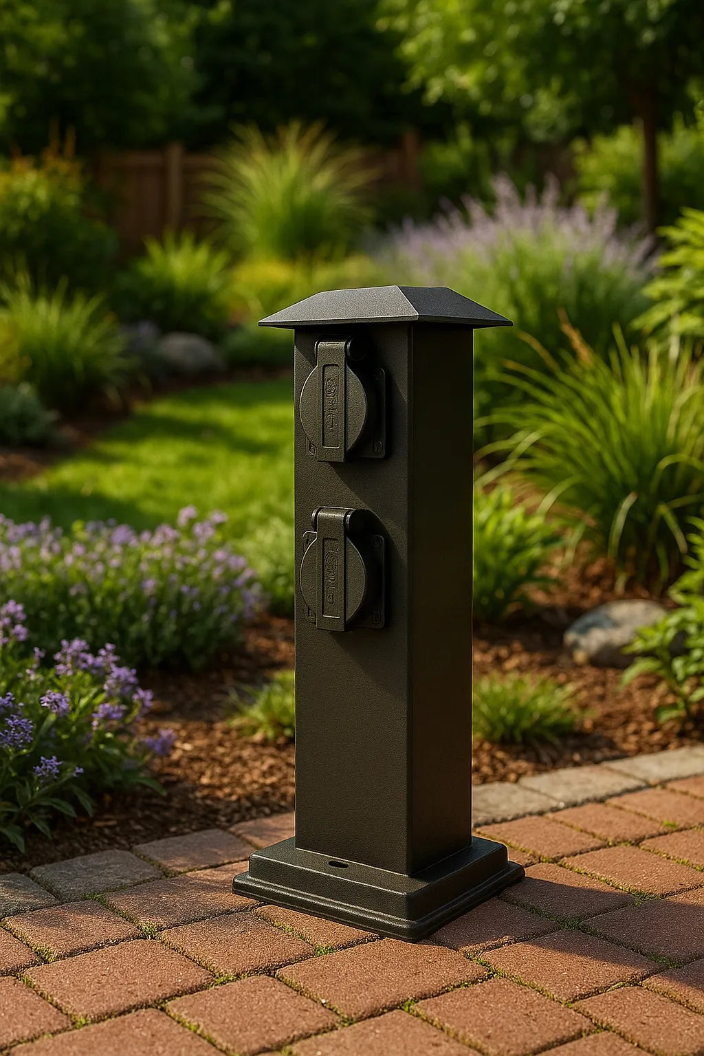 Elektrinis sodo stulpelis 4x hermetiškas lizdas 230V