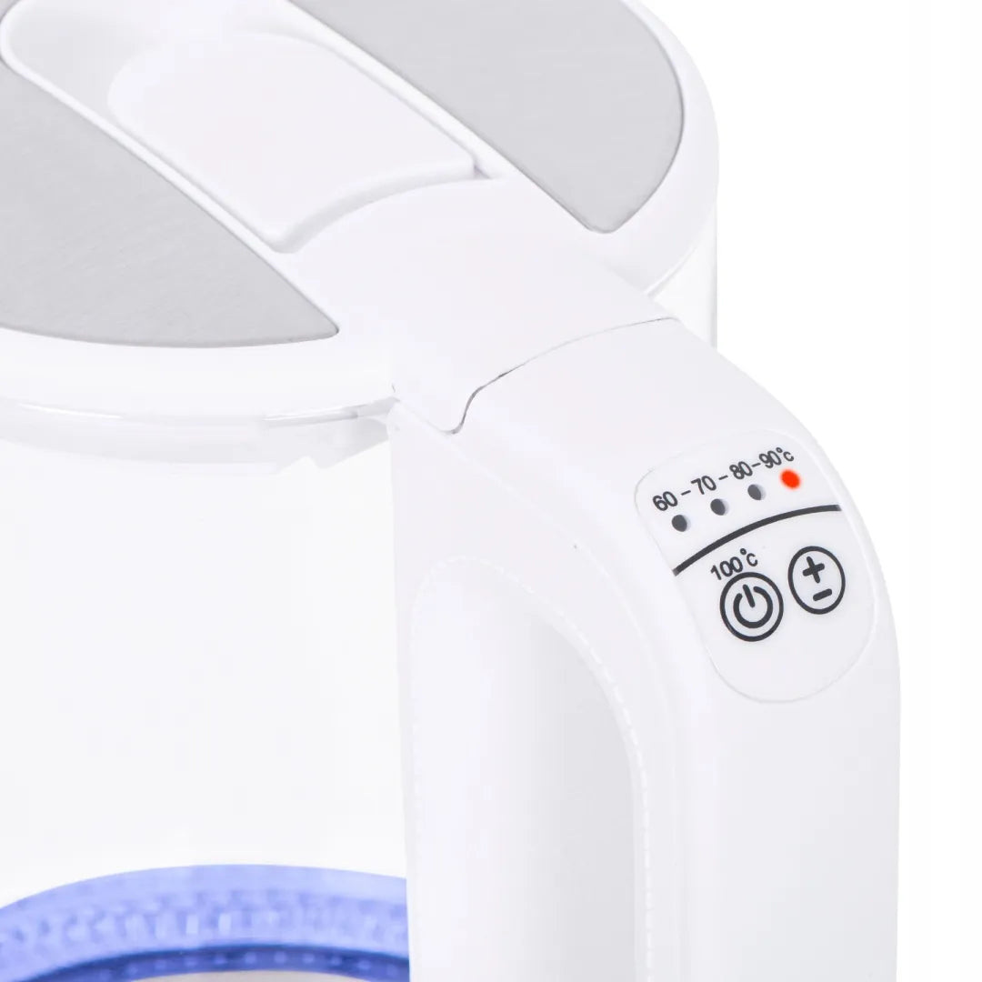 Elektrinis stiklinis virdulys MS-1301 su temperatūros reguliavimu, belaidis, 1,5 l, baltas