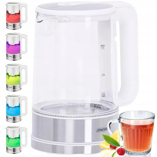 Elektrinis stiklinis virdulys MS-1301 su temperatūros reguliavimu, belaidis, 1,5 l, baltas