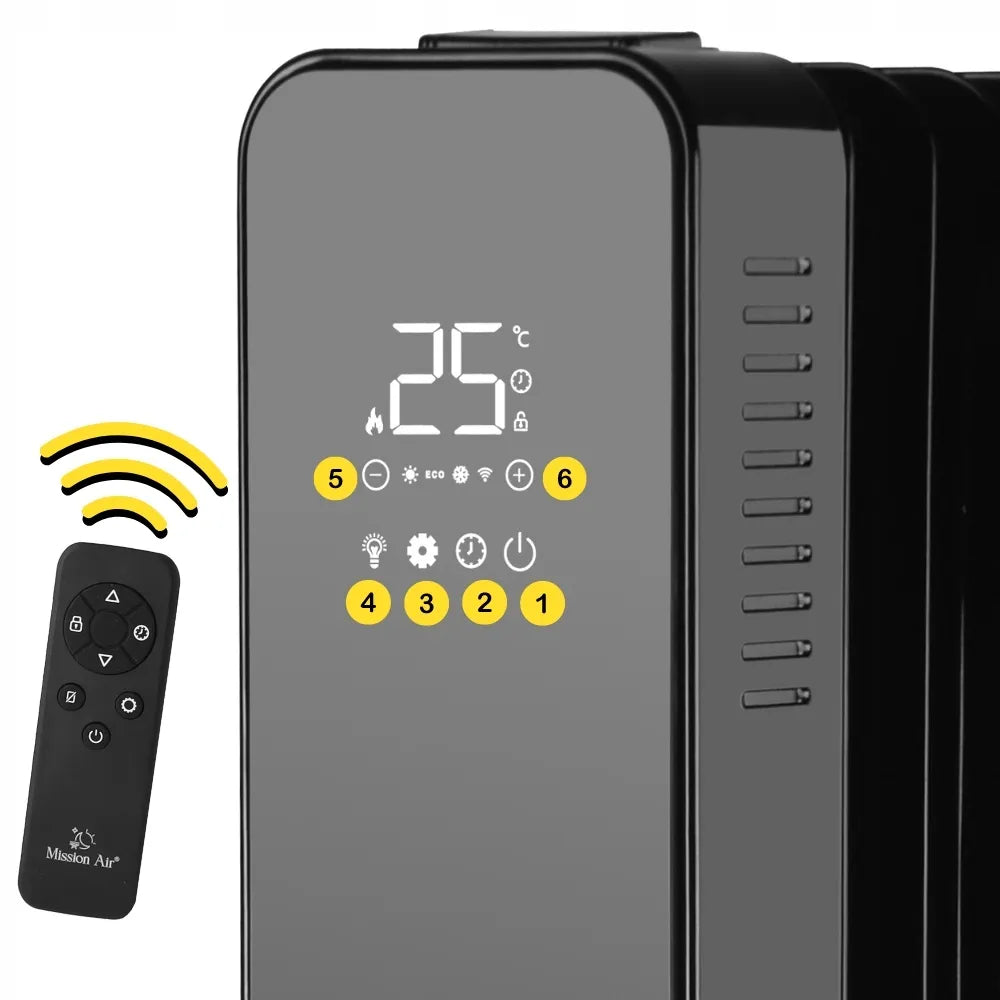 Elektrinis tepalinis radiatorius Mission Air OSLO 1500W, juodas, su WiFi ir laikmačiu