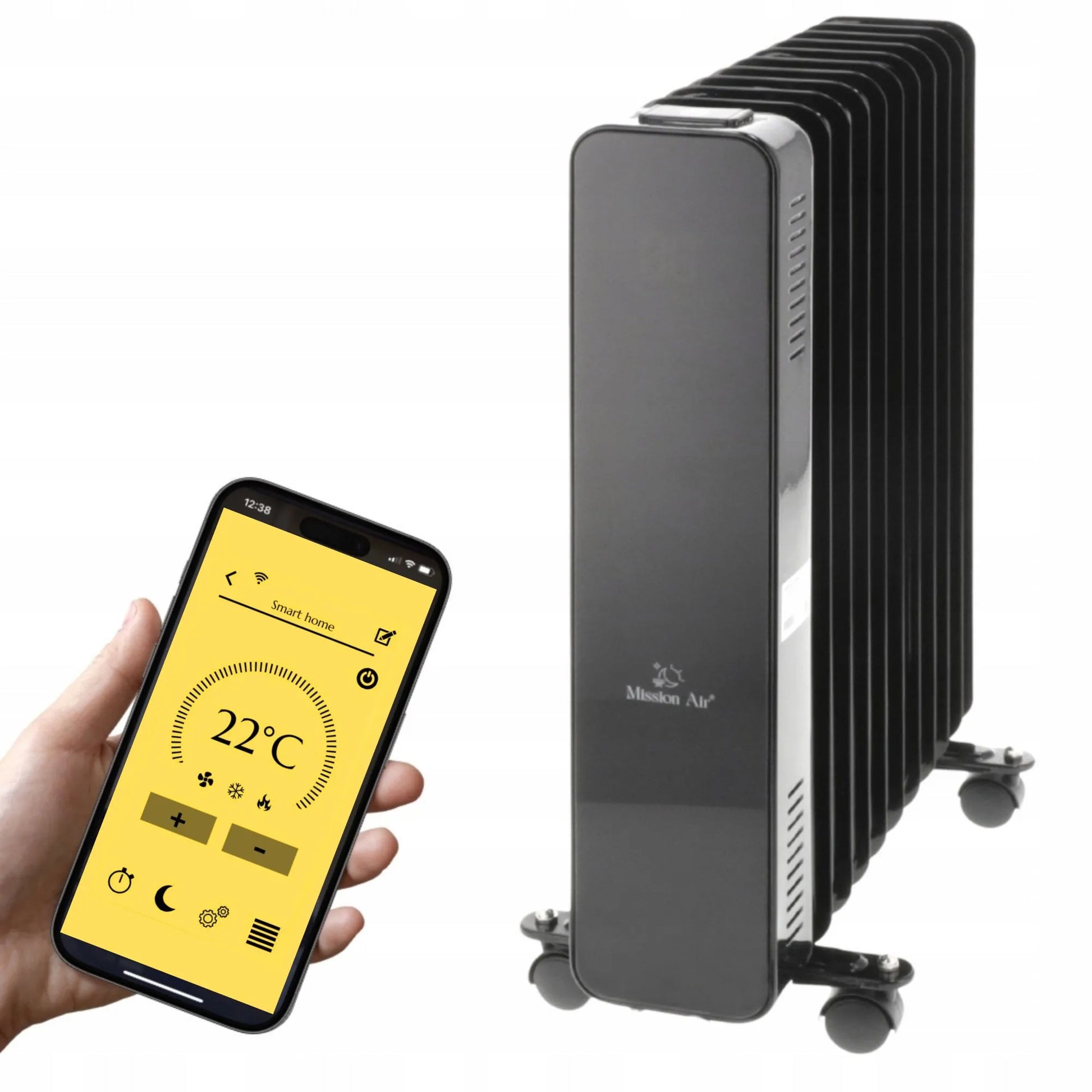 Elektrinis tepalinis radiatorius Mission Air OSLO 2500W, juodas, su WiFi ir laikmačiu