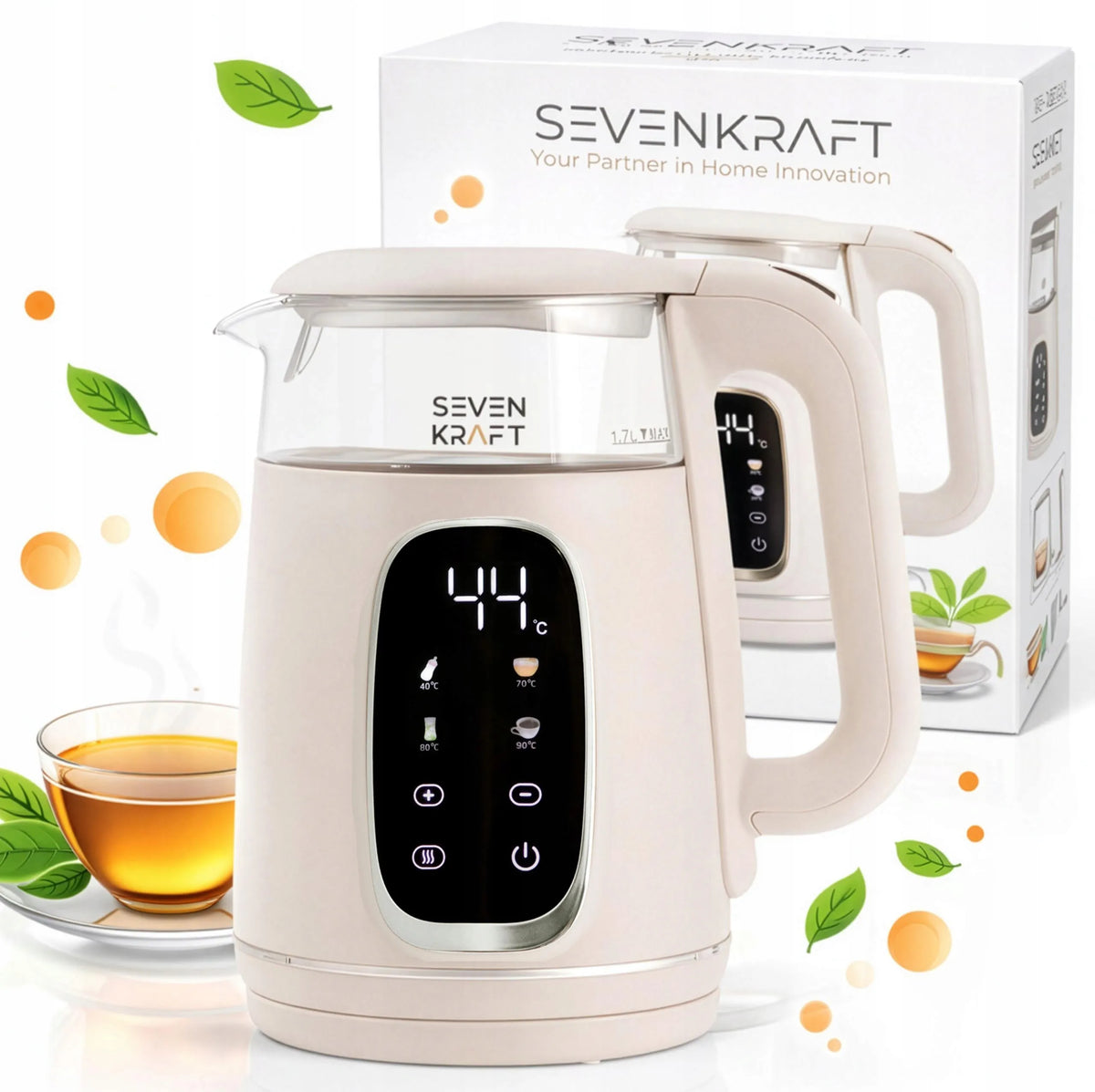 Elektrinis virdulys „Sevenkraft“ SK 1308be, 1,7 l, temperatūros reguliavimas, smėlio spalvos