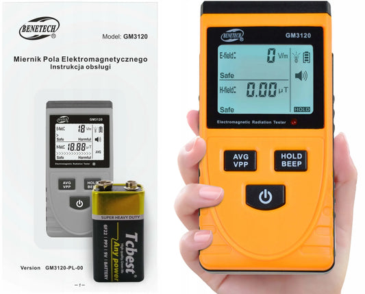 Elektromagnetinio lauko matuoklis, bangų spinduliuotės testeris 100µT aliarmo LCD