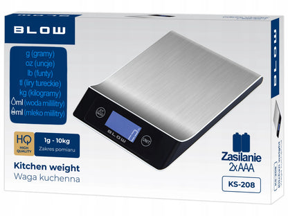 Elektroninės virtuvinės svarstyklės BLOW 7 vienetų 10 kg / 1 g nerūdijantis plienas LCD baterijos