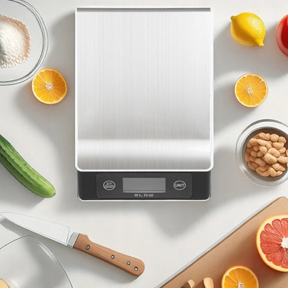 Elektroninės virtuvinės svarstyklės BLOW 7 vienetų 10 kg / 1 g nerūdijantis plienas LCD baterijos
