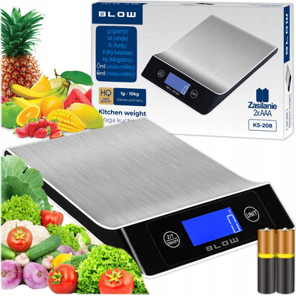 Elektroninės virtuvinės svarstyklės BLOW 7 vienetų 10 kg / 1 g nerūdijantis plienas LCD baterijos