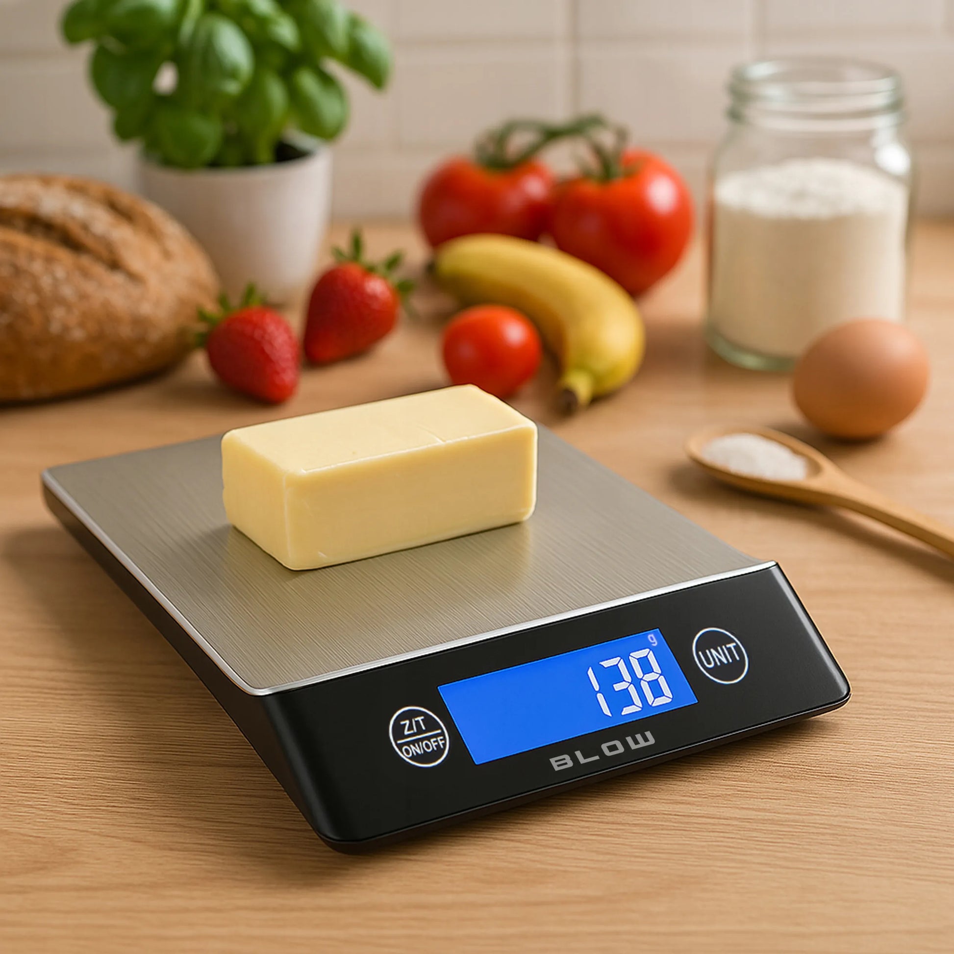 Elektroninės virtuvinės svarstyklės BLOW 7 vienetų 10 kg / 1 g nerūdijantis plienas LCD baterijos