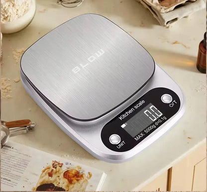 Elektroninės virtuvinės svarstyklės BLOW KS203, 5kg/1g, LCD, sidabrinės + baterijos
