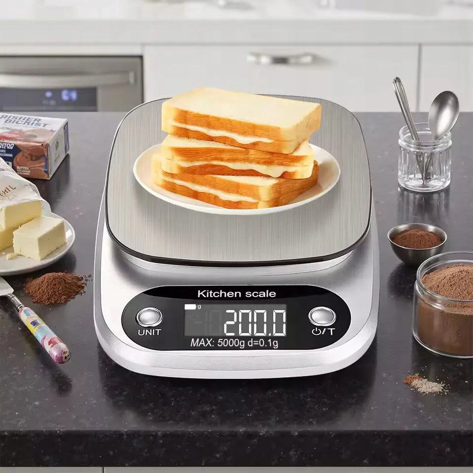 Elektroninės virtuvinės svarstyklės BLOW KS203, 5kg/1g, LCD, sidabrinės + baterijos