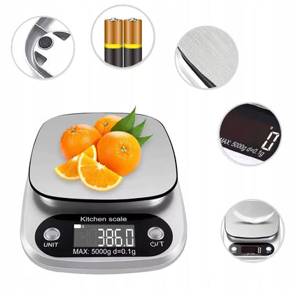 Elektroninės virtuvinės svarstyklės BLOW KS203, 5kg/1g, LCD, sidabrinės + baterijos