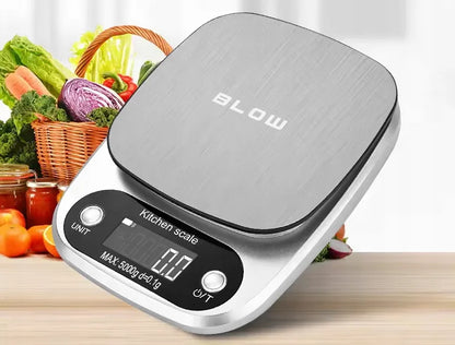 Elektroninės virtuvinės svarstyklės BLOW KS203, 5kg/1g, LCD, sidabrinės + baterijos