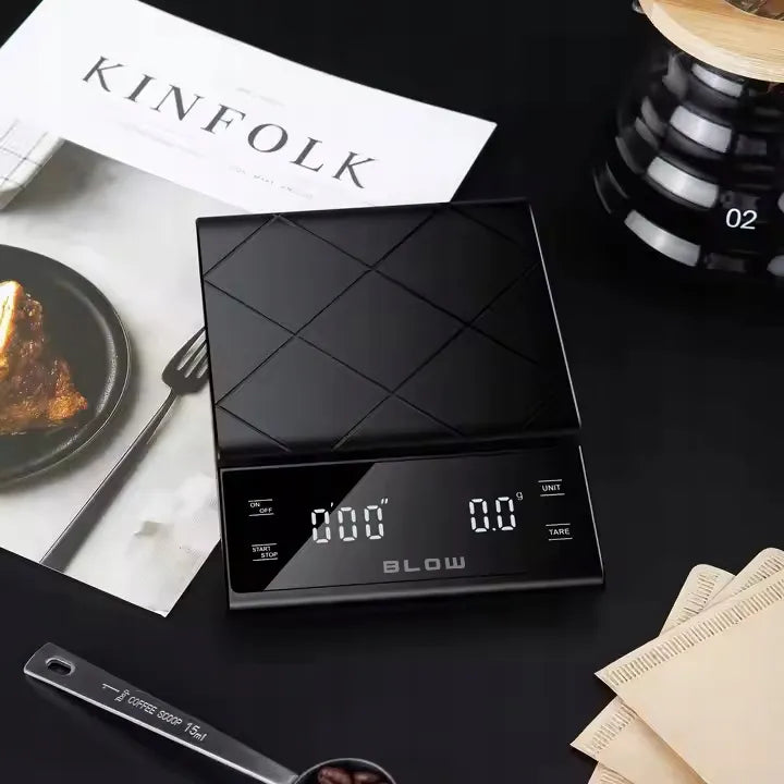 Elektroninės virtuvinės svarstyklės kavai, tikslios 3000g/0,1g, LCD, laikmatis, baterijos