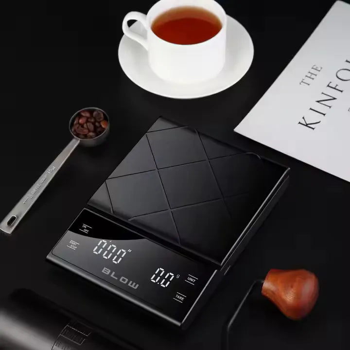 Elektroninės virtuvinės svarstyklės kavai, tikslios 3000g/0,1g, LCD, laikmatis, baterijos