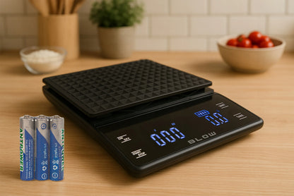 Elektroninės virtuvinės svarstyklės kavai, tikslios 3000g/0,1g, LCD, laikmatis, baterijos