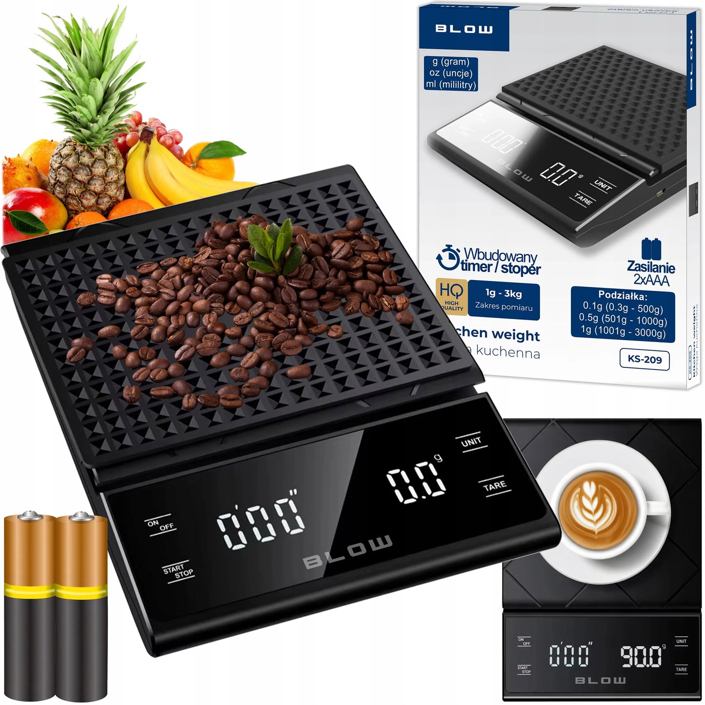 Elektroninės virtuvinės svarstyklės kavai, tikslios 3000g/0,1g, LCD, laikmatis, baterijos