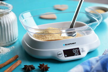 Elektroninės virtuvinės svarstyklės su dubeniu Blaupunkt FKS501 iki 5 kg, baltos