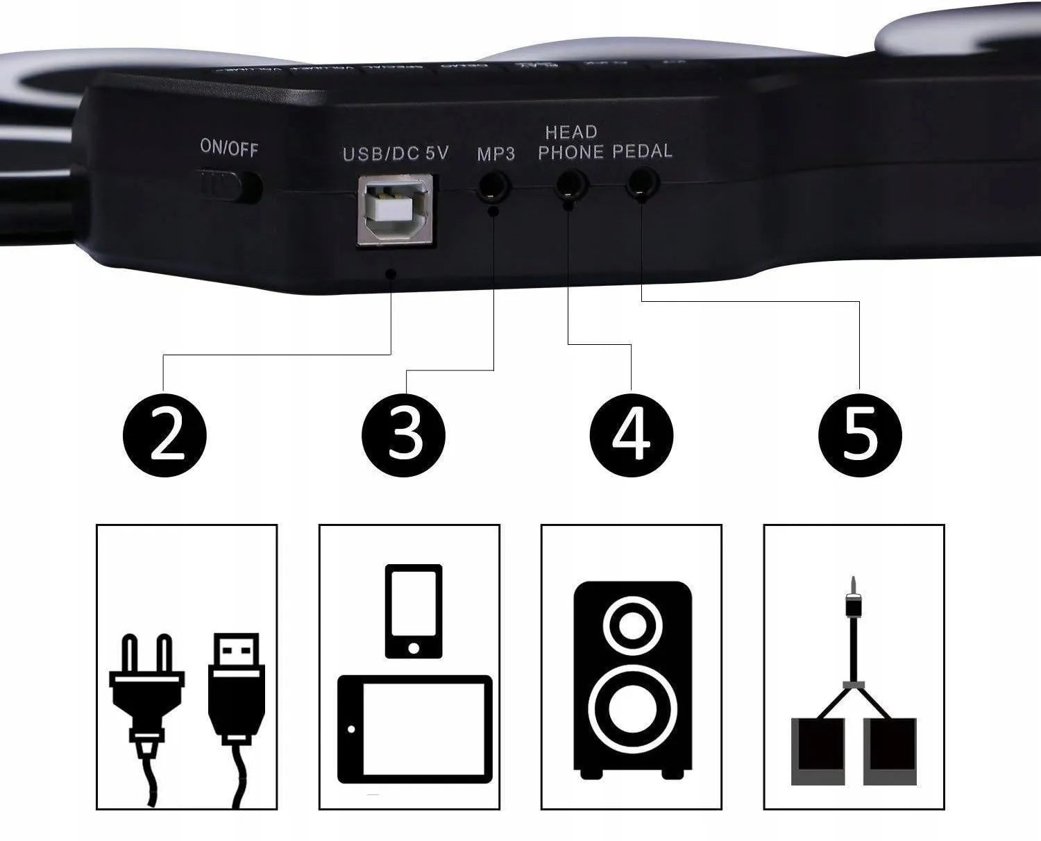 Elektroniniai būgnai vaikams ir suaugusiems USB silikoniniai 7 padai