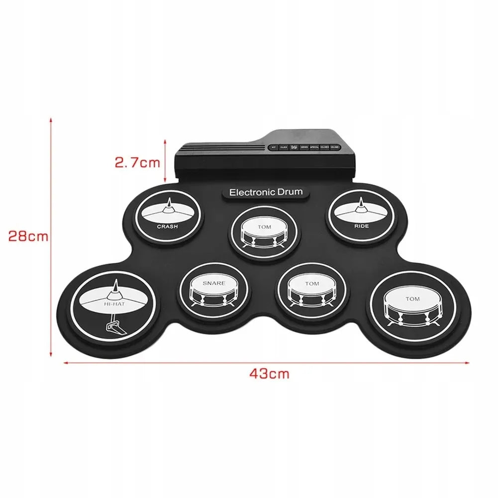 Elektroniniai būgnai vaikams ir suaugusiems USB silikoniniai 7 padai