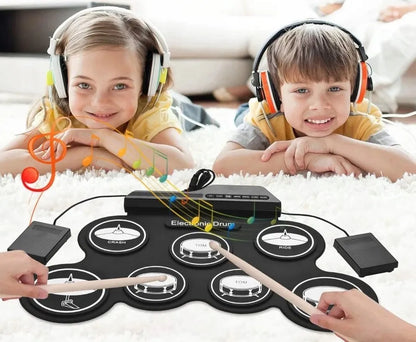 Elektroniniai būgnai vaikams ir suaugusiems USB silikoniniai 7 padai