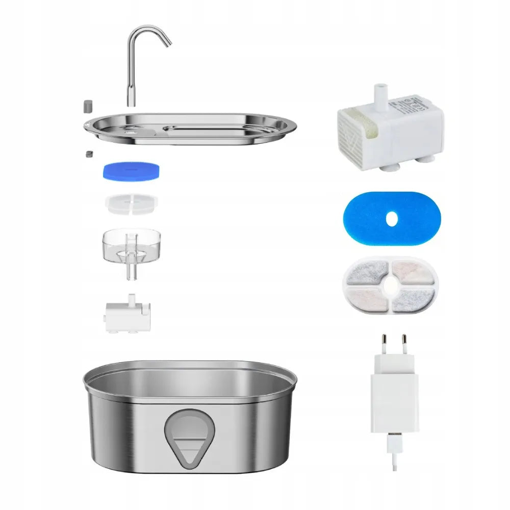 ELS PET automatinis fontanėlis šunims ir katėms, nerūdijančiojo plieno, tylus, su filtru, 3,5 l