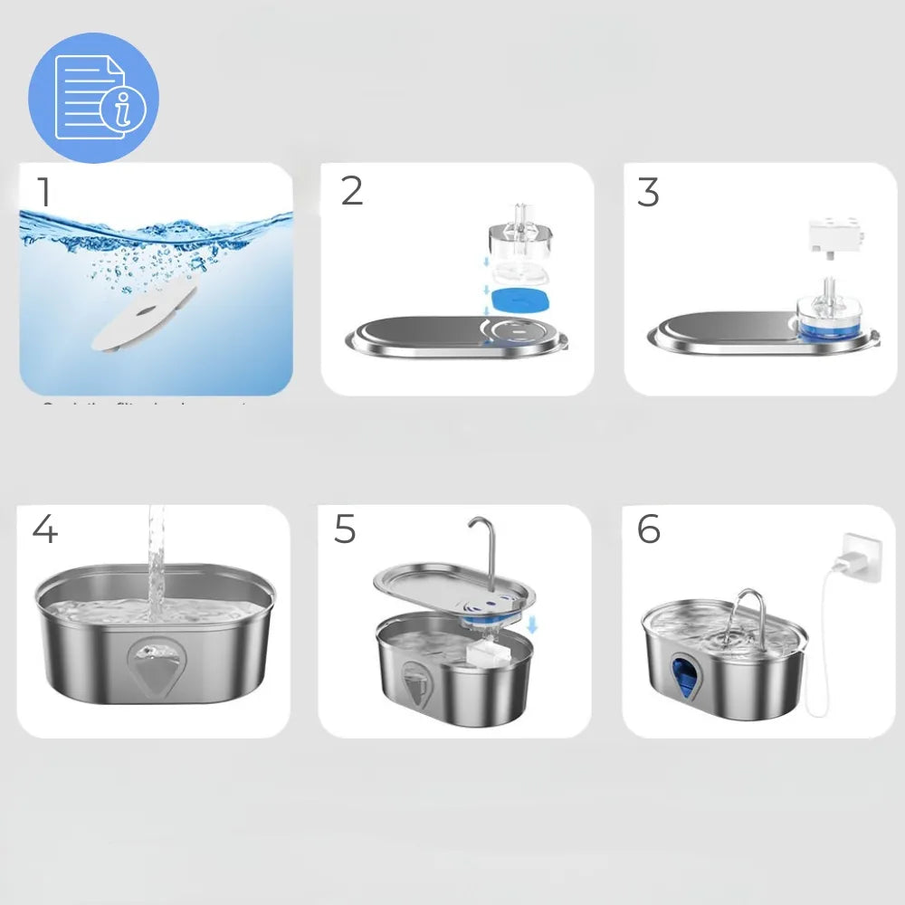 ELS PET automatinis fontanėlis šunims ir katėms, nerūdijančiojo plieno, tylus, su filtru, 3,5 l