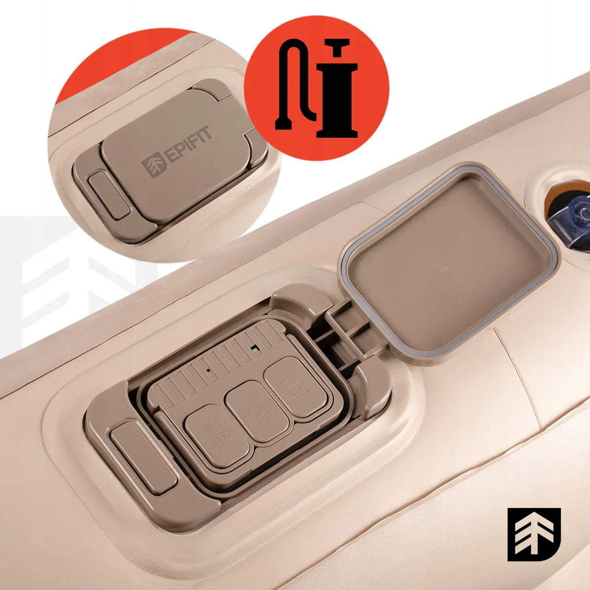 „Epifit AIRE Beige“ dvivietis pripučiamas čiužinys su USB-C elektriniu pompu, 300 kg