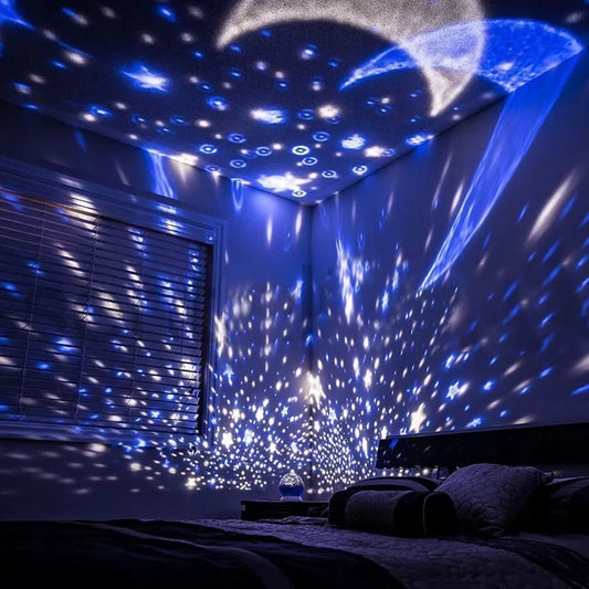 ER4 vaikų naktinė lemputė – 360° besisukantis žvaigždžių projektorius, 3 W LED, 7 spalvos
