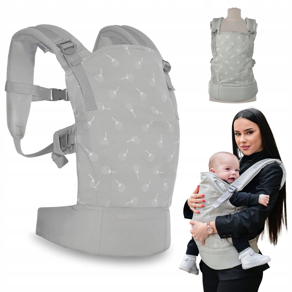 Ergonominė kūdikio nešioklė „Lorelli Wally“, nešiojama priekyje arba ant nugaros, pilka
