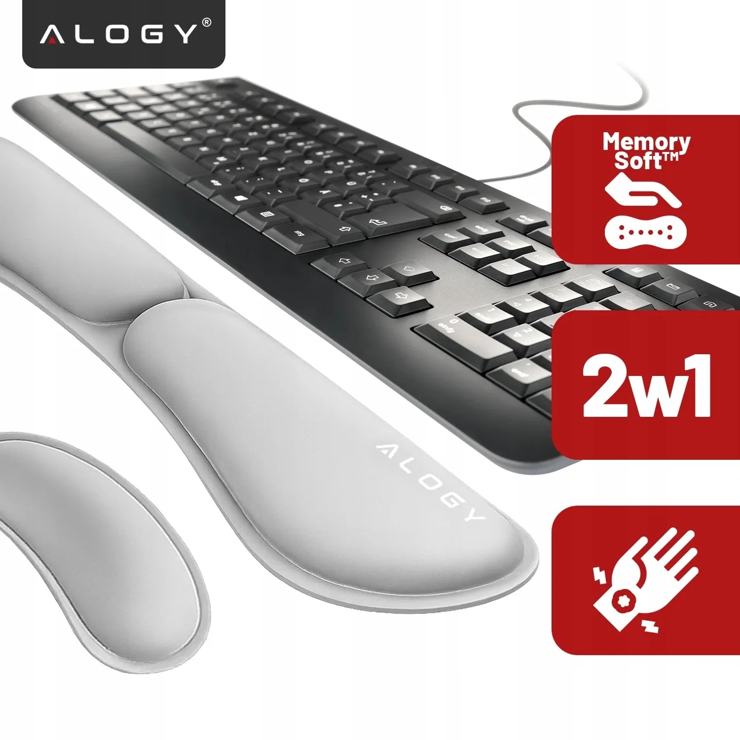 Ergonominė riešų atrama klaviatūrai ir pelei Alogy, atminties putos