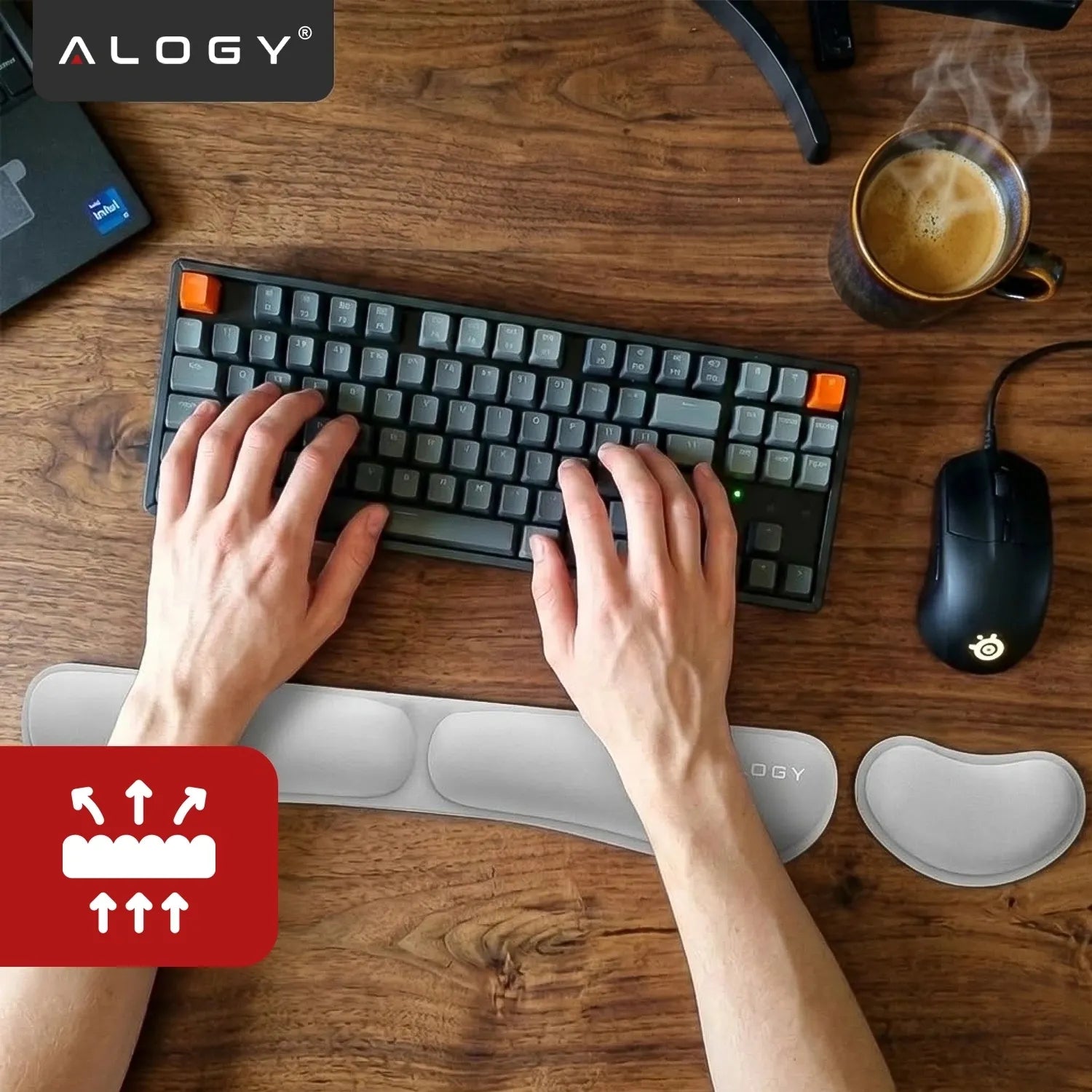 Ergonominė riešų atrama klaviatūrai ir pelei Alogy, atminties putos
