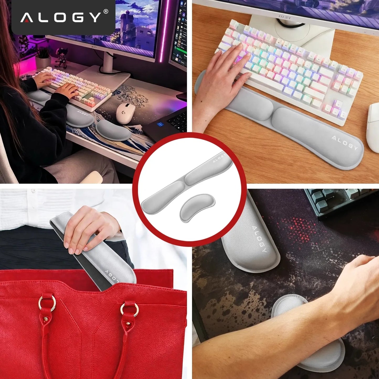 Ergonominė riešų atrama klaviatūrai ir pelei Alogy, atminties putos