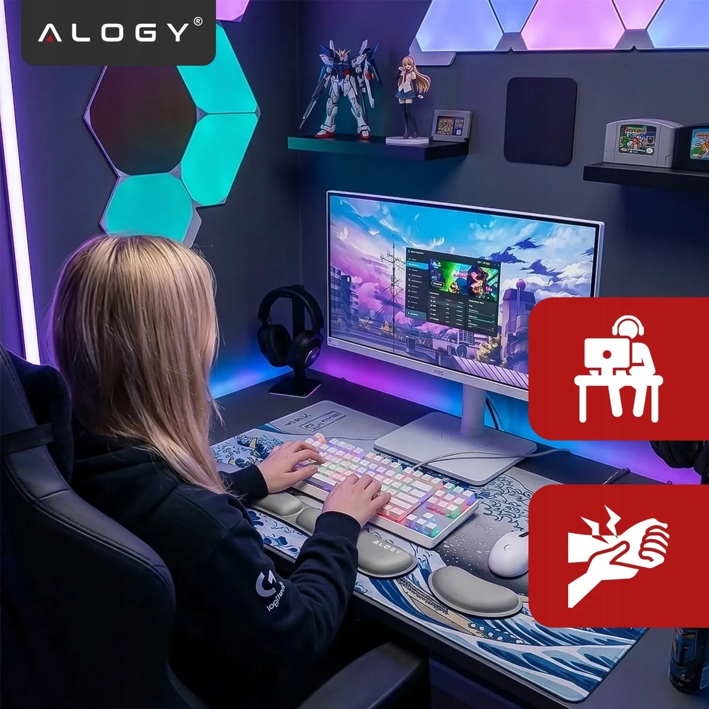 Ergonominė riešų atrama klaviatūrai ir pelei Alogy, atminties putos