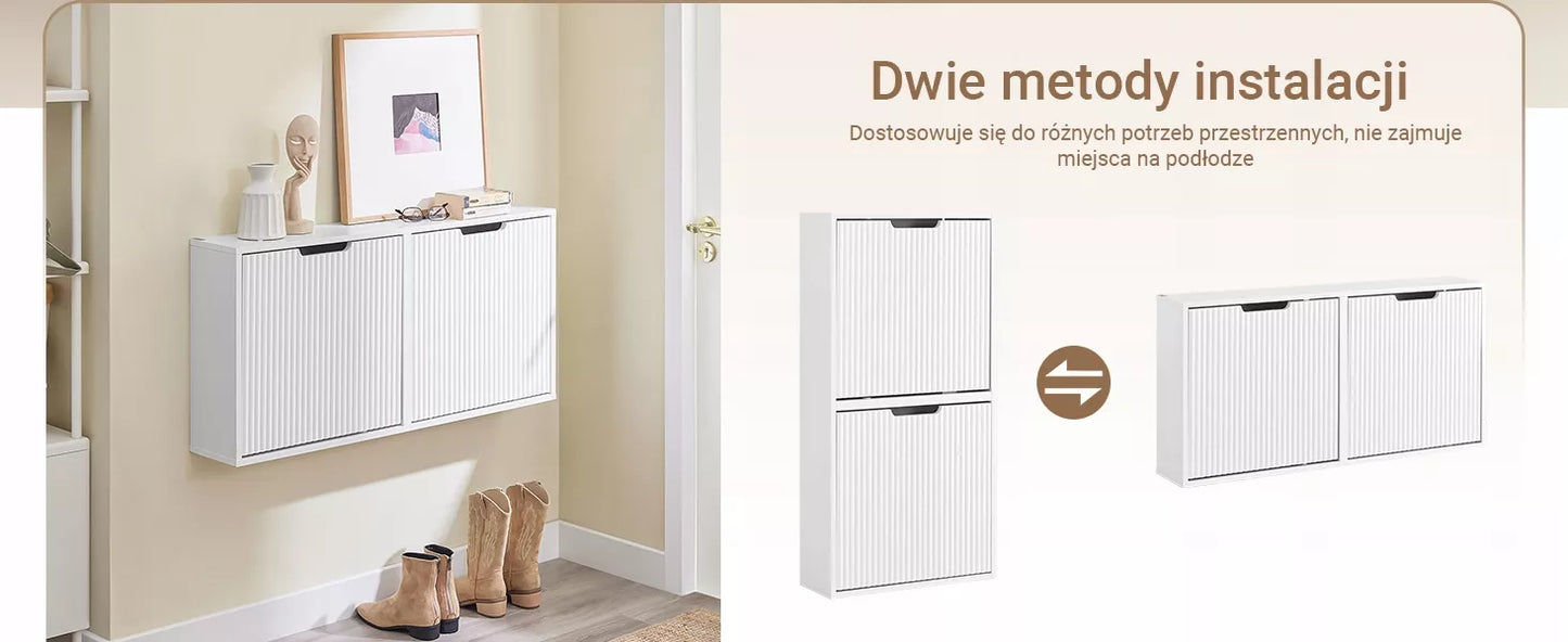 SoBuy Batų spintelė 2 atvartų drabužinė, sieninis organizatorius, balta FSR204-W