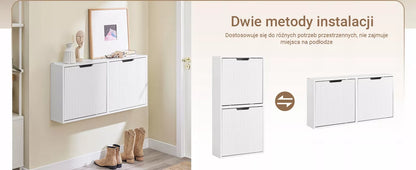 SoBuy Batų spintelė 2 atvartų drabužinė, sieninis organizatorius, balta FSR204-W