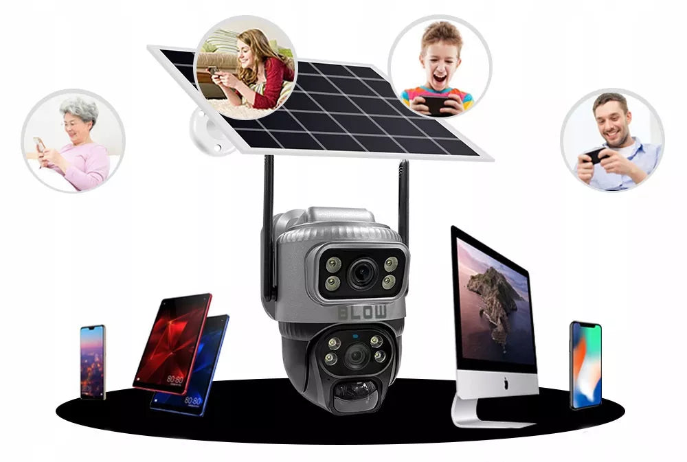 Saulės energija maitinama lauko WiFi IP kamera, 4MP, 2 objektyvai, belaidė, išmanioji, IP66