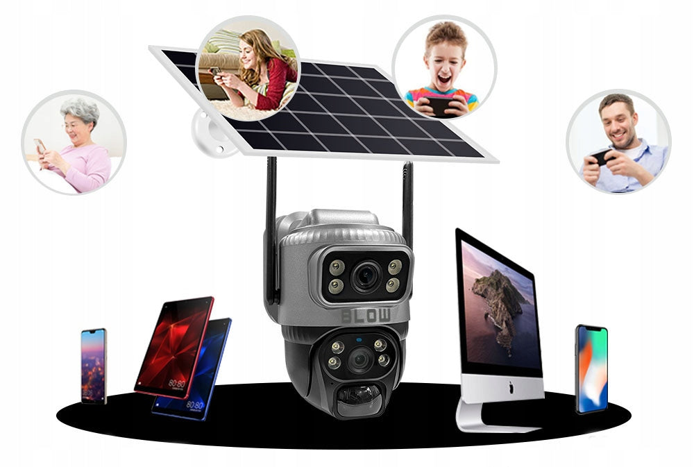 Saulės energija maitinama lauko WiFi IP kamera, 4MP, 2 objektyvai, belaidė, išmanioji, IP66