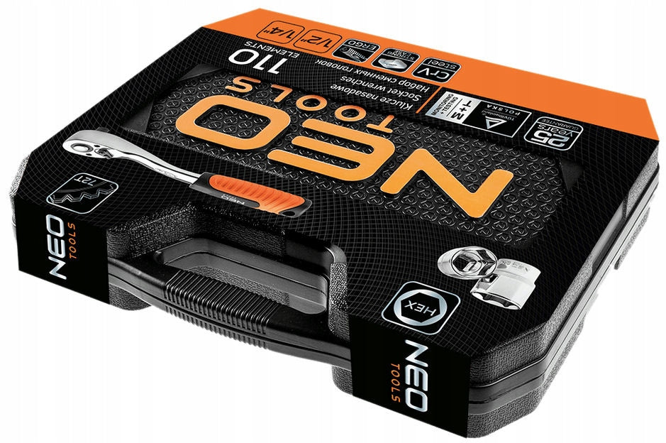 NEO Lizdasūkio Raktų Rinkinys 110 Elementų 1/2" 1/4" - Lizdasūkių Raktų CrV Neo Tools