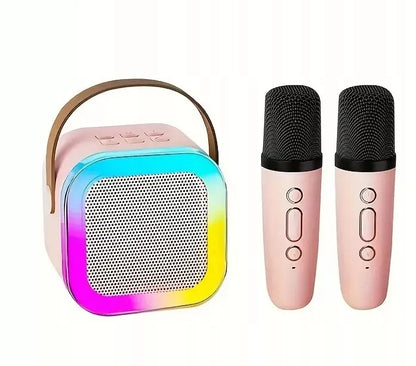 Belaidis nešiojamas karaoke rinkinys, 2x mikrofonas + Bluetooth RGB garsiakalbis